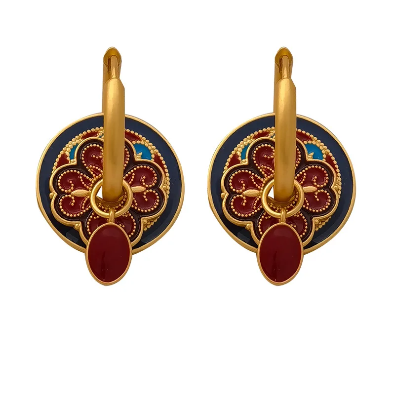 

Guochao painted new Chinese earrings, a multi-wear design ear buckle, niche retro court style earrings