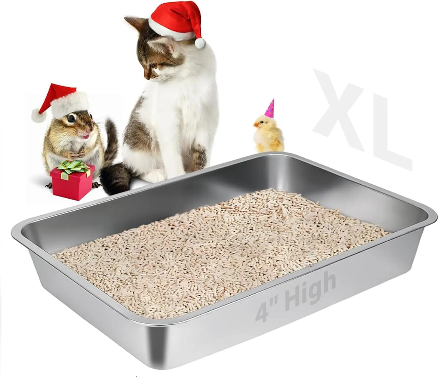 

Stainless Steel Cat Litter Box,Large Metal Litter Box for Small Cats Hamster Rabbits,No Smell,Non Stick,Easy to Clean(2