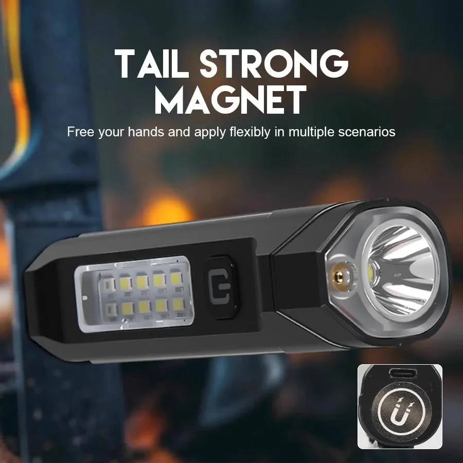 مصباح يدوي مع مؤشر ليزر أحمر 5 أوضاع إضاءة COB ضوء جانبي قاعدة مغناطيسية من النوع C شحن ABS مصباح يدوي للتخييم