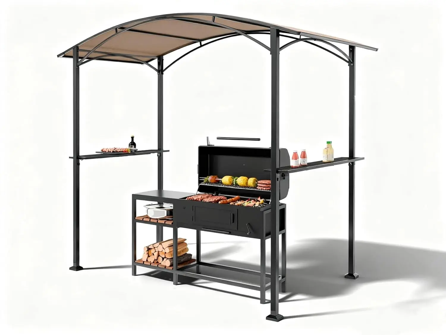

8x5 Metal Grill Gazebo - Outdoor BBQ Canopy Shelter with 2 Side Shelves for Patio Backyard Grilling and Barbecue, Customized
