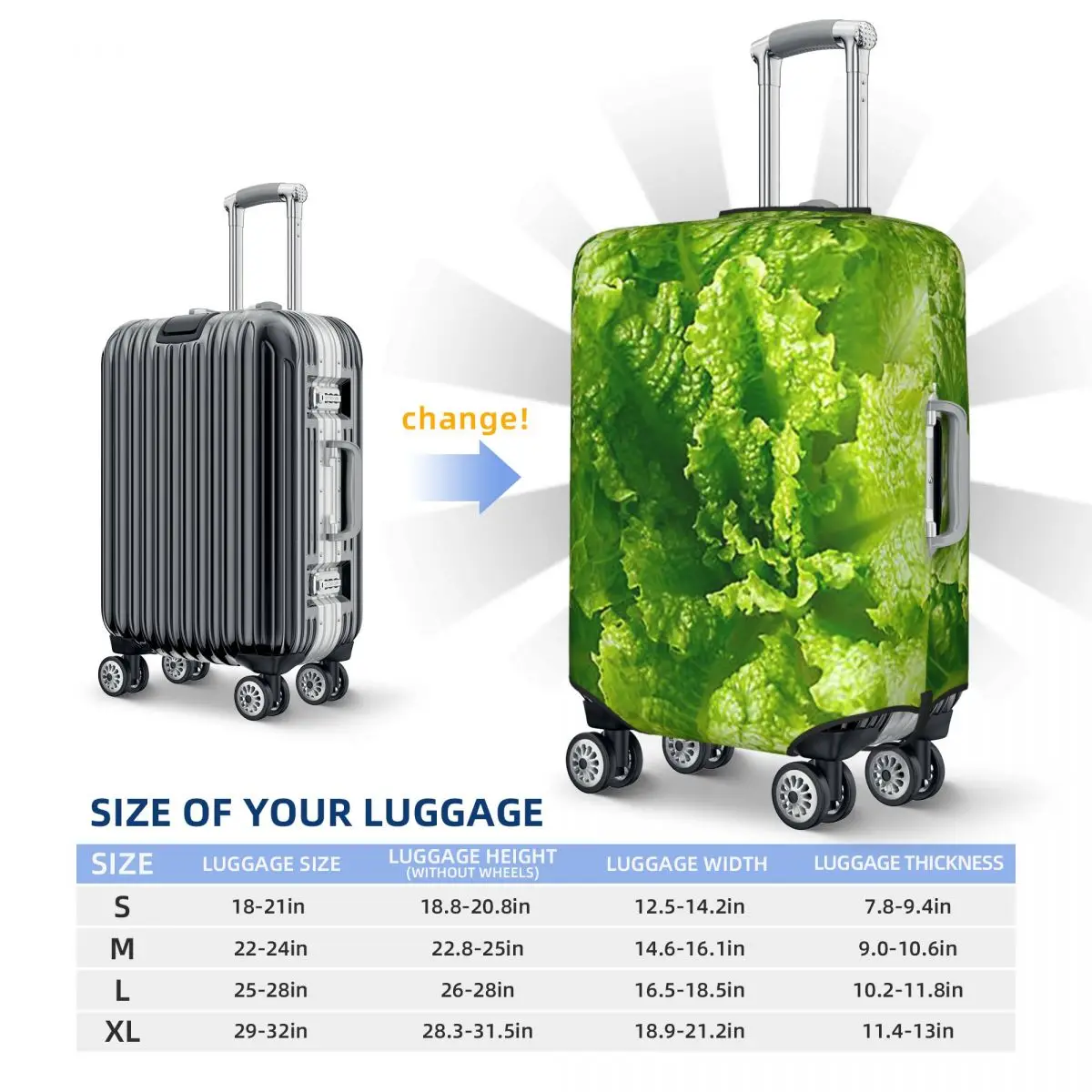 Защитный чехол для чемодана с крупным планом салата, эластичные защитные чехлы для дорожного багажа на 18-32 дюйма