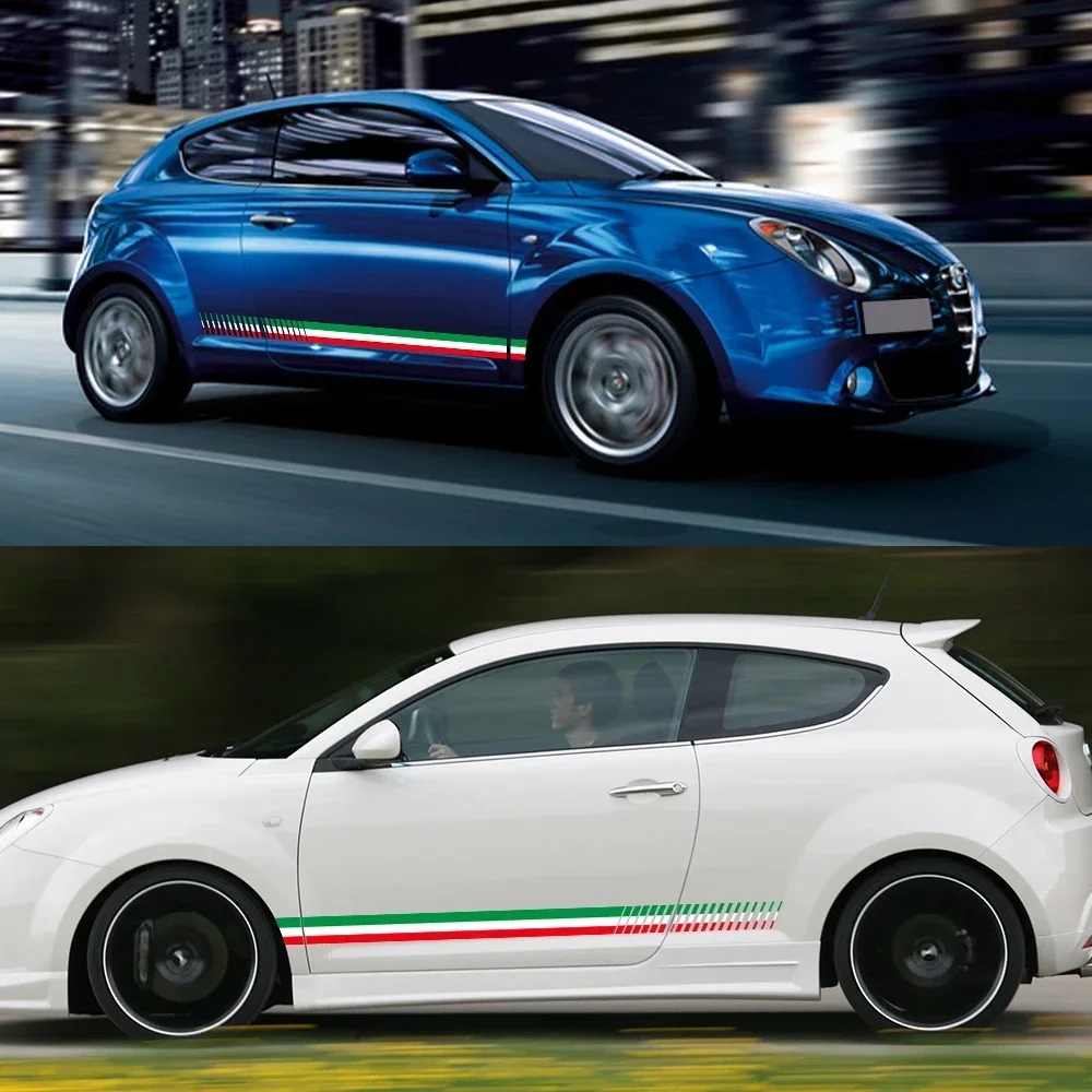 2PCS Auto Porta Laterale Skrit Styling Adesivi Auto-adesivi Lunga Striscia Pellicola Del Vinile Decalcomanie Auto Tuning Accessori Per Alfa Romeo Mito