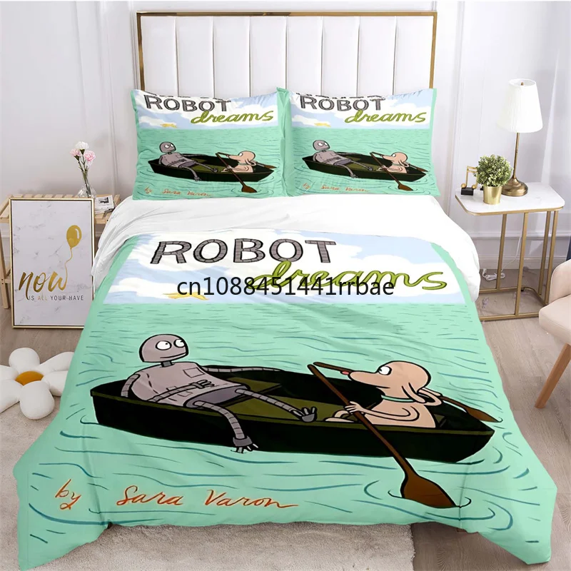 

RR-Robot Dreams Poster Cartoon Children Baby Duvet Cover Set Printed Bedding Set Double Queen King Size 2/3pcs,Bettbezug