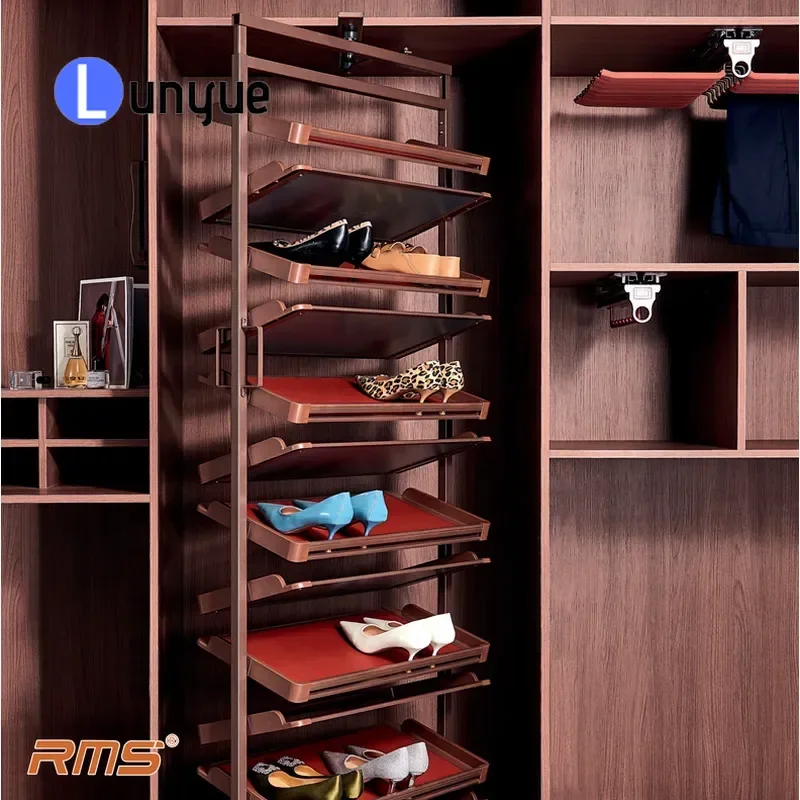 Rotating Shoe Cabinet Wardrobe Push Pull Large Capacity Leather Shoe Rack Storage Organizer For Home Entryway Closet Space