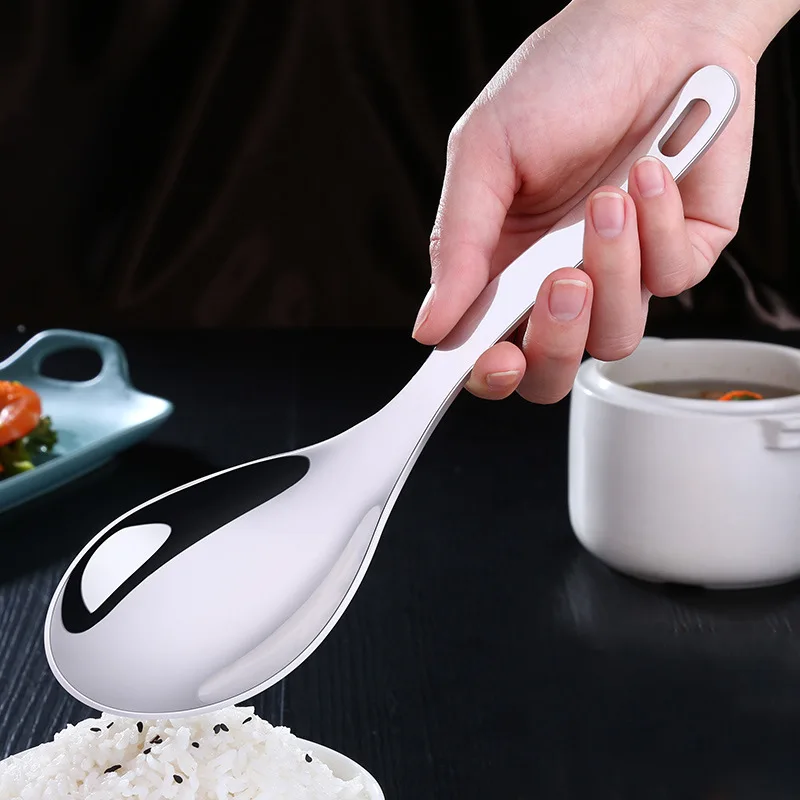 1pc High Quality Durable 304 Stainless Steel Large Rice Soup Serving Spoon  With Long Handle Ramen Drinking Spoon Tableware