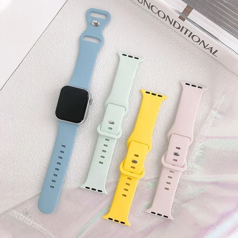 Sport Band For Apple Watch Straps 46mm 45mm 44mm 40mm 41mm 49 42 Correa Bracelet iWatch series ultra2 7 8 se 9 10 Silicone Strap
