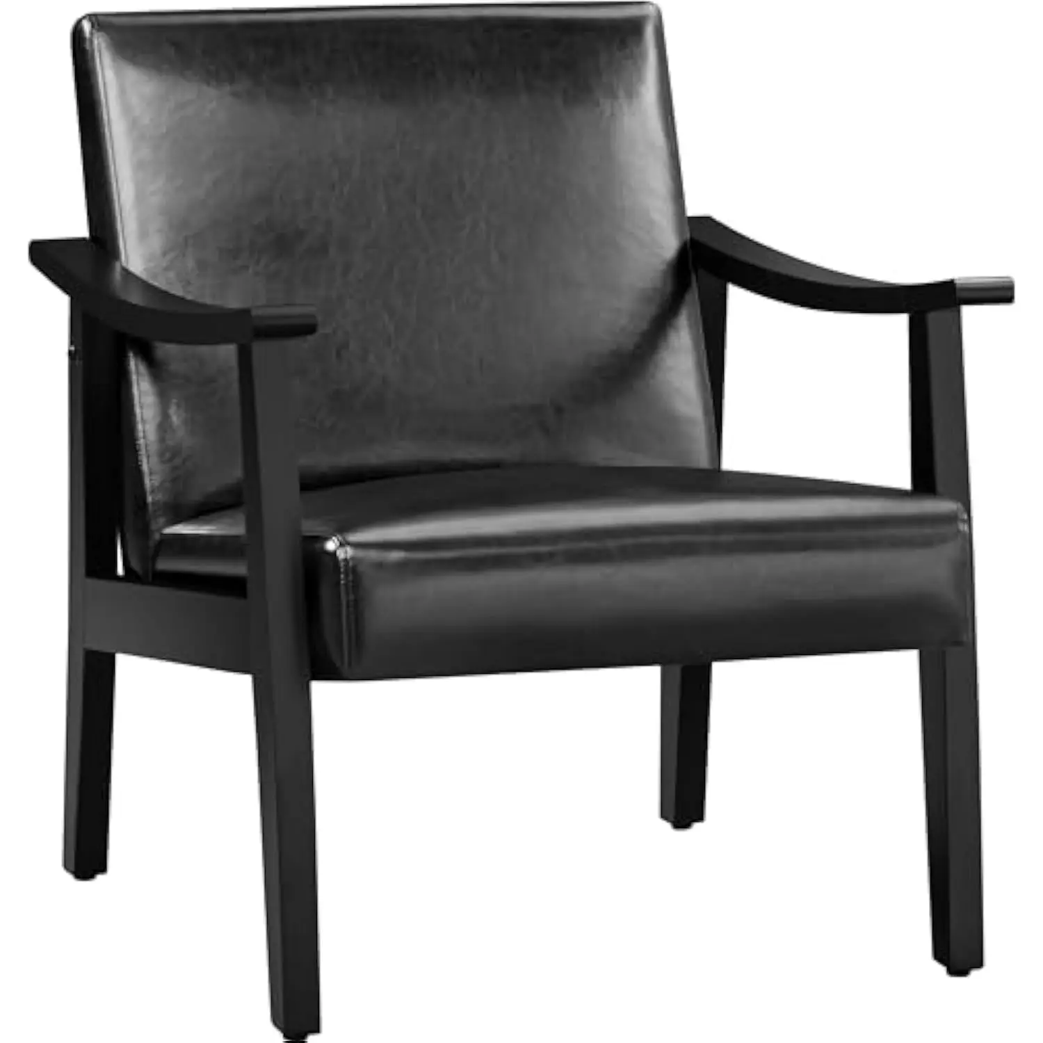 

Pu Leather Accent Chair, Mid-Century Modern Armchair with Solid Wood Legs, Reading Leisure Chair with High Back for Living Roo