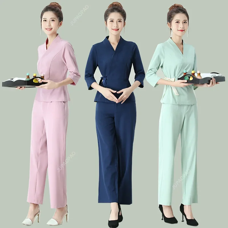 Beauty Salon estheticienne Spa Uniform Massage Work Clothes Foot Therapist Work Gowns for Women Blue Beautician Uniform Suit