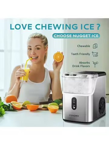 Pebble ice maker with 35 lb /24 hour soft , self-cleaning sonic ice maker with shovel and basket