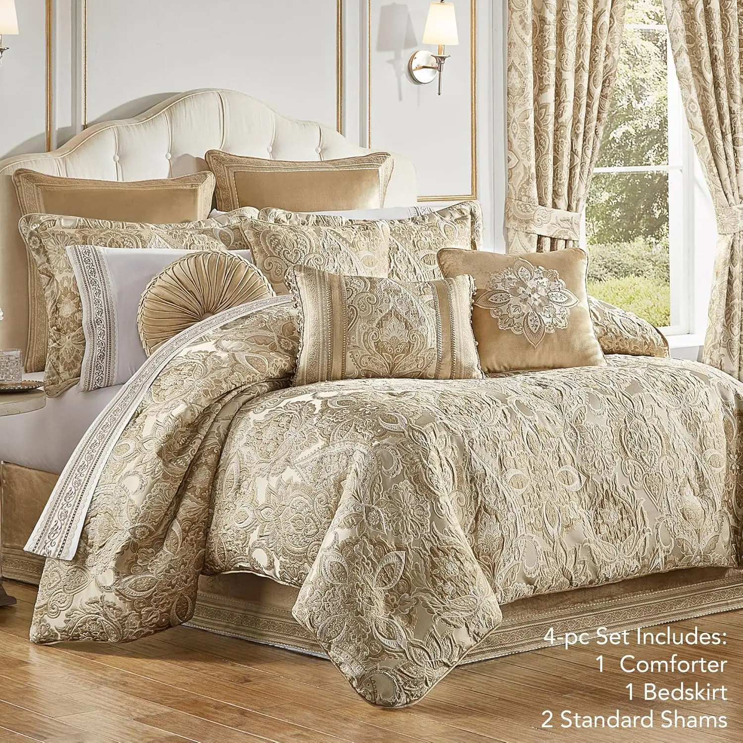 Albany Luxury Bedding | Soothing Neutral Tones Of Champagne And Ivory | Jacobean Floral Inspired Damask, Medallions, And Soft