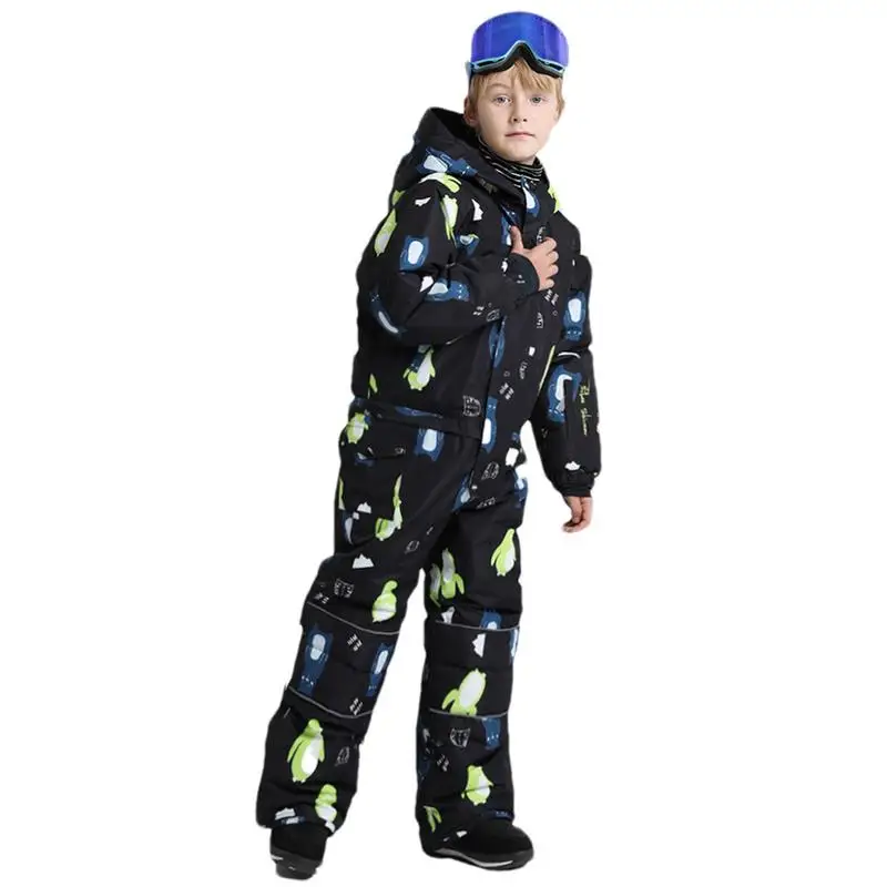 

Kid Baby Snowsuits Cute Penguin Pattern Overalls One Piece Ski Suits Warm Coats Jumpsuits Loose Kids Winter Outdoor Snowboarding