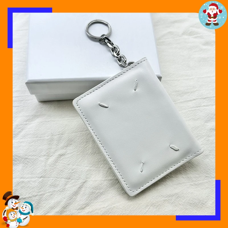 Classic First-layer White Cowhide Key Bag, Four-corner Stitching, Genuine Leather, Portable Waist Buckle, Card Bag, Key Hanging