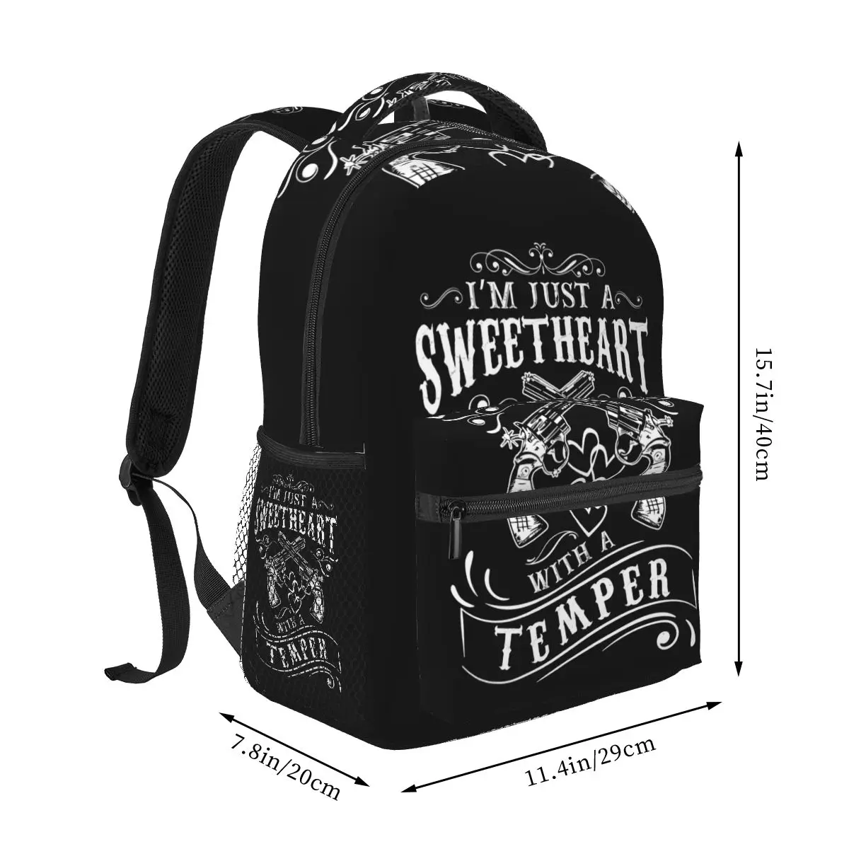 I'M JUST A Sweetheart Wiht A Temper Letter Print Backpack Student Boys Girls BookBag School Bag Shoulder Bags for Men Women