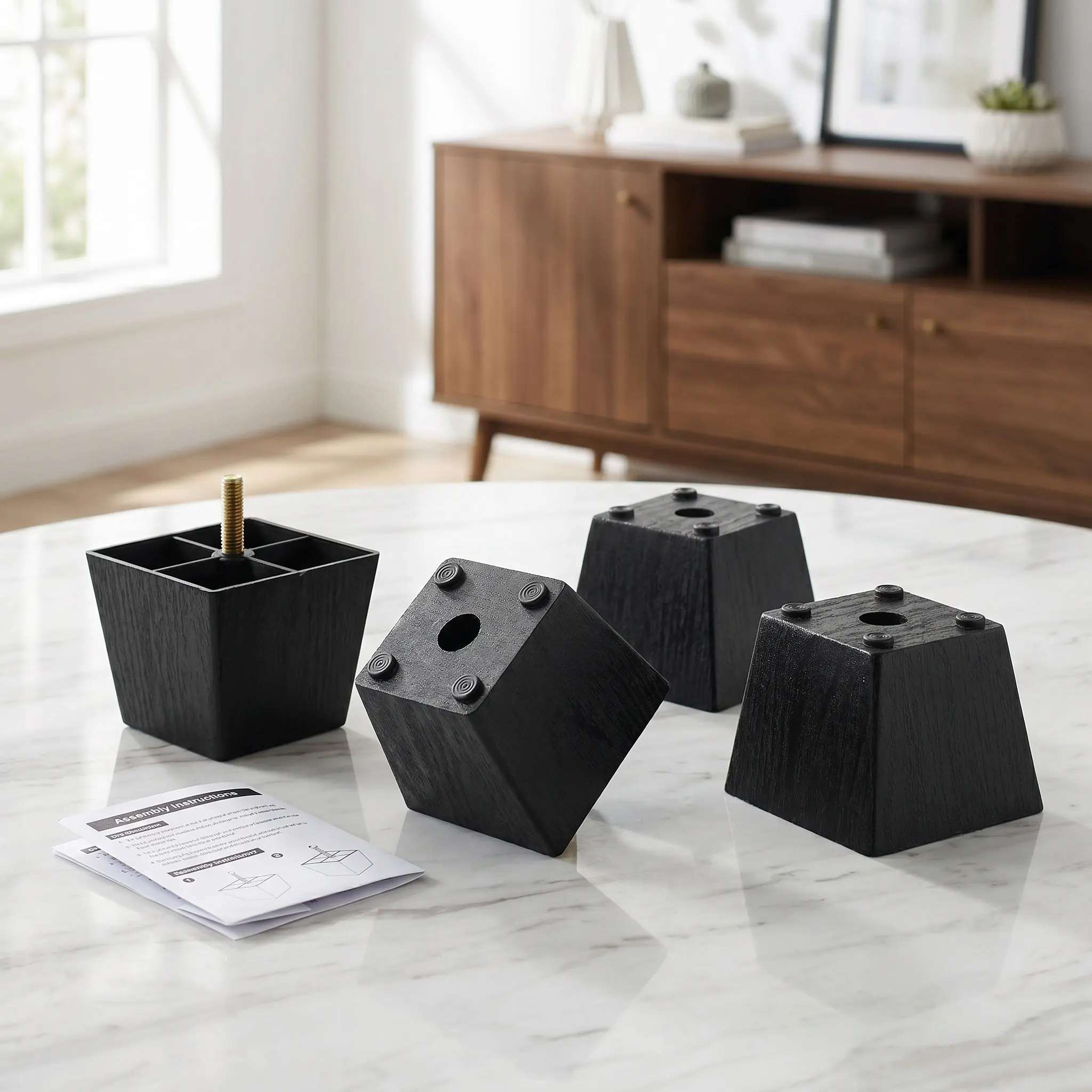 8Pcs Plastic Square Sofa Foot Pads Adjustable Furniture Legs Metal Threaded Base Levelers Couch Cabinet Supports