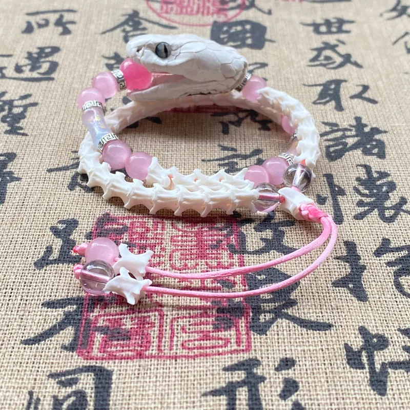 handmade-snake-bone-beaded-bracelet-pink-green-crystal-adjustable-wristband-with-snake-head-gothic-fashion-jewelry-for-women-men