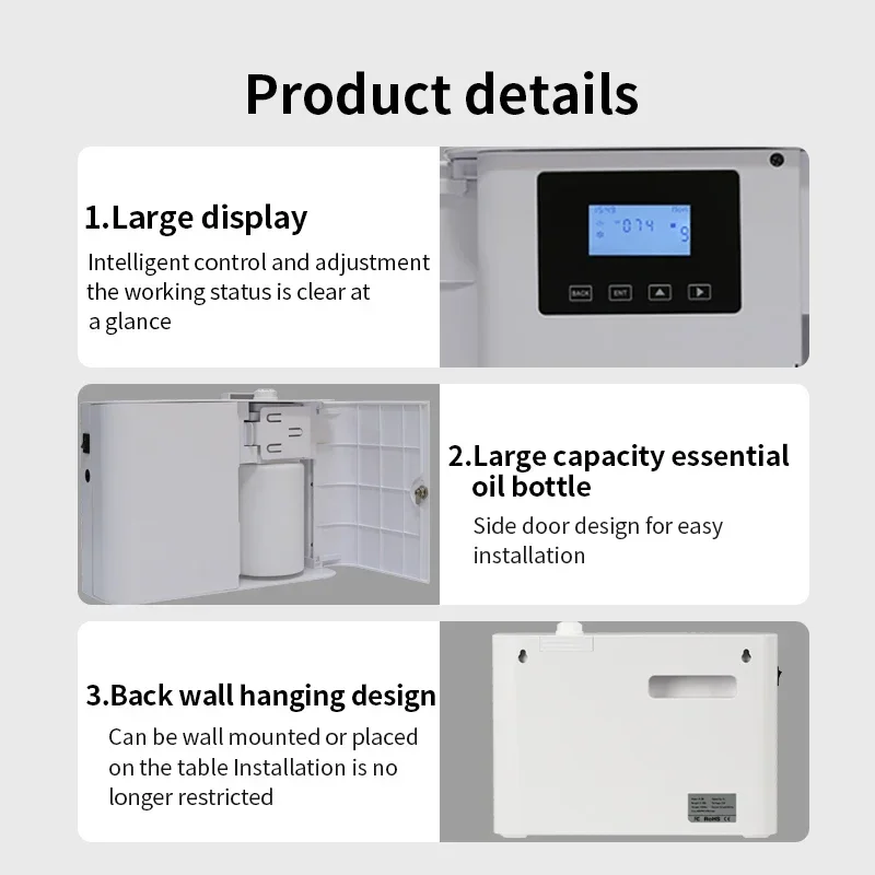 3000m ³ น้ำมัน Essential ระเหยไฟฟ้ากลิ่นสำหรับสเปรย์ปรับอากาศในบ้านโรงแรม scenting Device WiFi ความจุบลูทูธควบคุม750มล.
