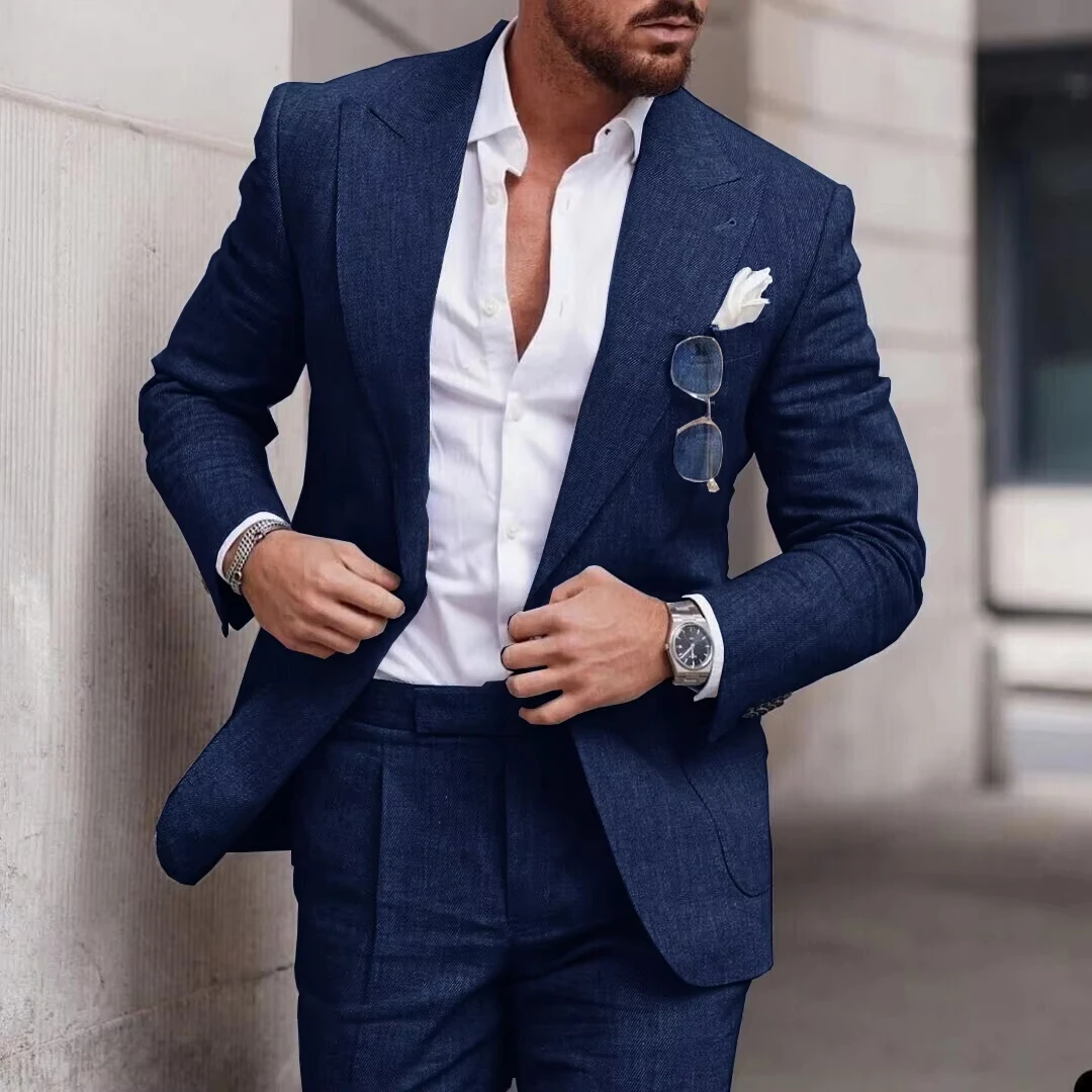 

Linen Suit Wedding Suits For Men 2025 Luxury Lapel Collar Top+pants 2 piece Set single-breasted Flax Trajes Elegante Para Hombre
