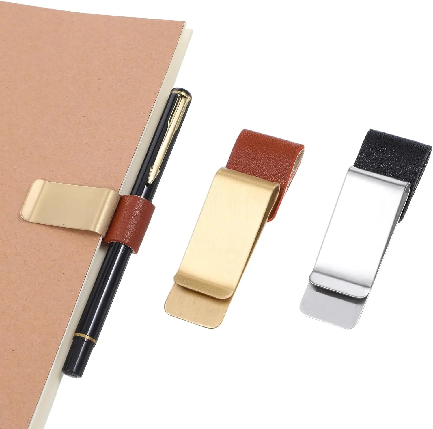 2Pcs PU Leather Pen Clips For Metal Pens Loop Holder Notebook Pens Clip For Journal Notebooks Planner Clipboard Office