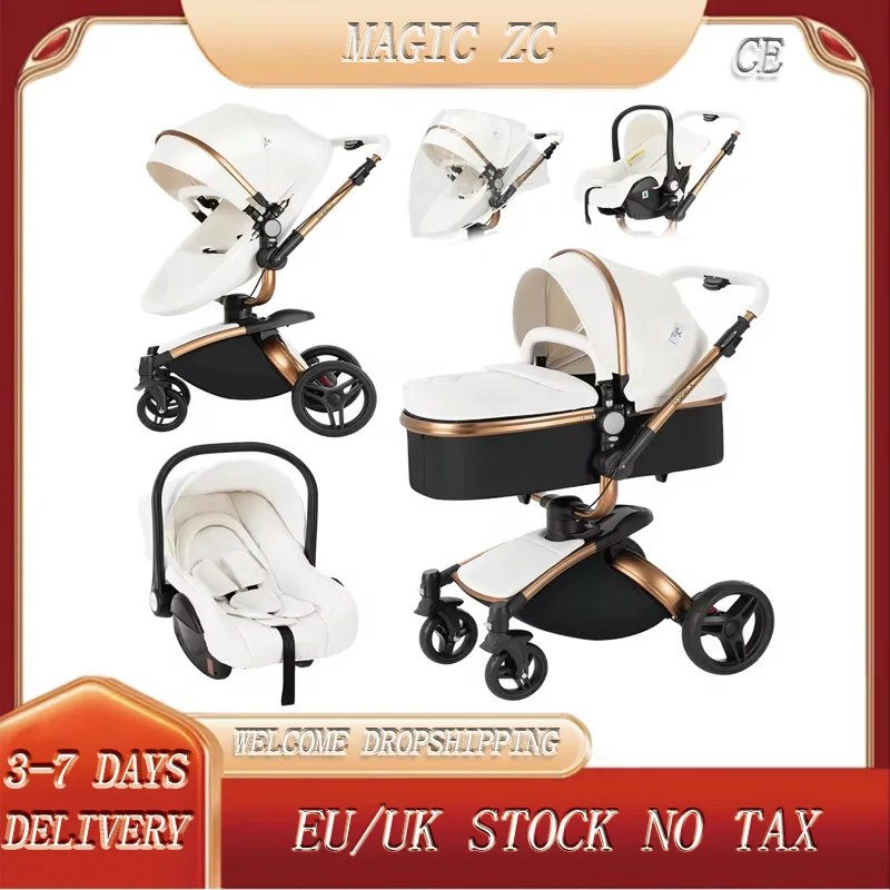 3 in 1 Stroller Baby Baby Car Bed Newborn 3 in 1 Stroller Foldable Luxury High Landscape Newborn Carriages Fashion Mom Shop Cart