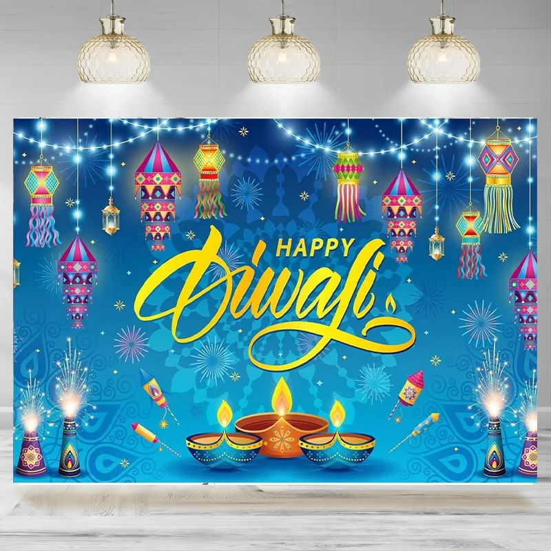 Happy Diwali Backdrop Banner Decorations Rangoli Lantern Photography Deepavali Background Home Indian Festival Party Supplies