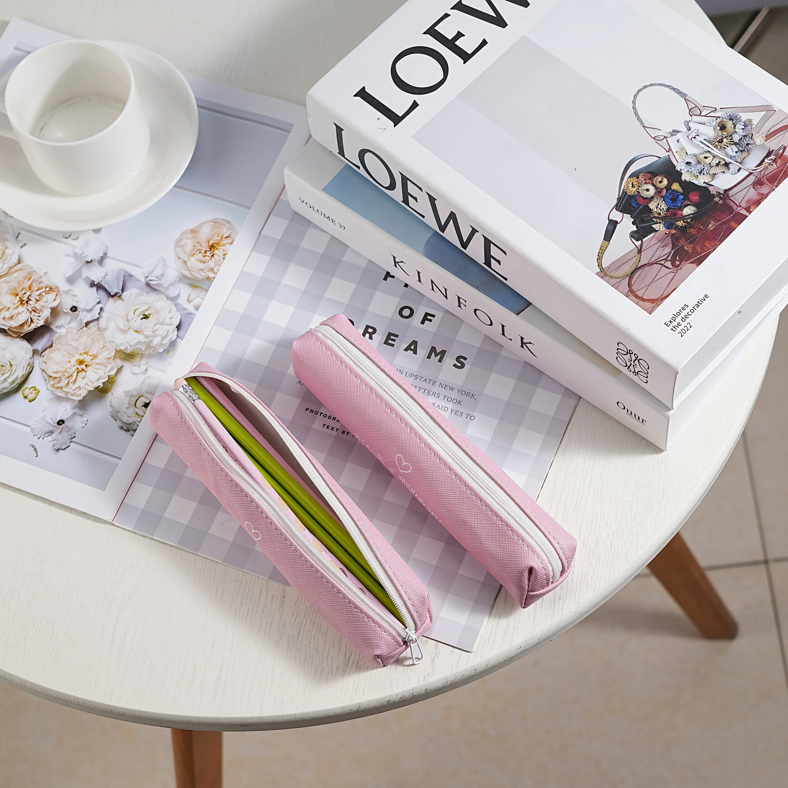 مقلمة صغيرة أنيقة محمولة من القماش - حقيبة مستحضرات تجميل جمالية عالية للفتيات والطلاب، مكياج قلم الحواجب Br