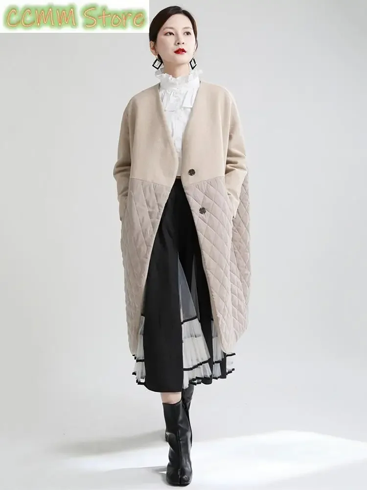 Apricot Warm Big Size Long Cotton-padded Coat Long Sleeve Loose Fit Women Parkas Fashion New Autumn Winter