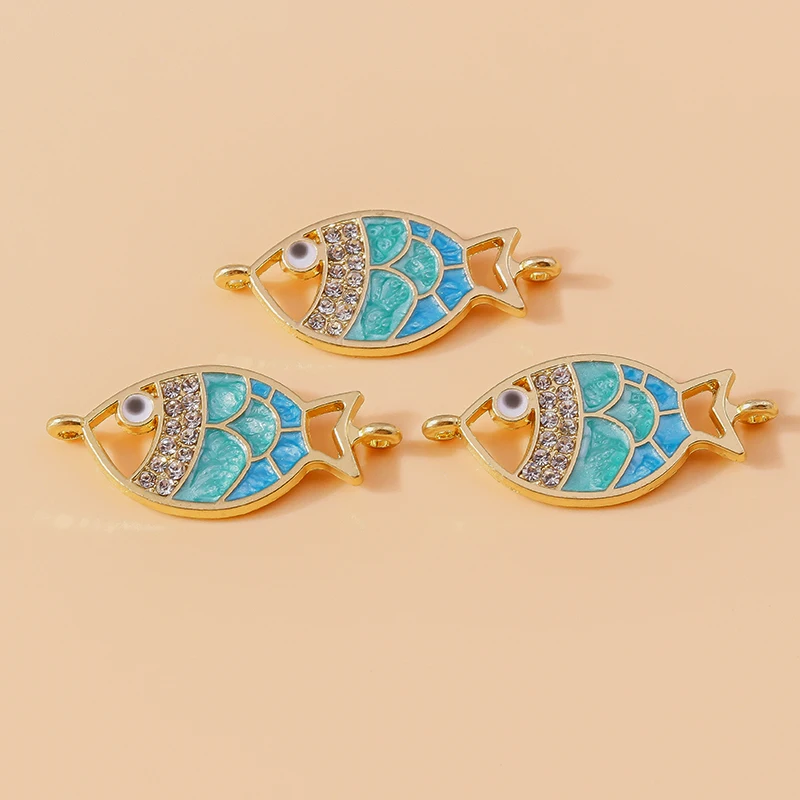 

20pcs 29x13mm Cute Colorful Crystal Enamel Fish Charms Connecors for Jewelry Making DIY Bracelets Necklaces Handmade Crafts Gift