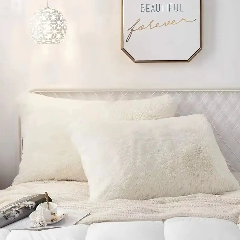 Fluffy Pillow Cover 45x45cm 50x70cm Shaggy Long Plush Soft Cushion Cover Room Decor Thrw Pillow Cover Cream White Grey Pink