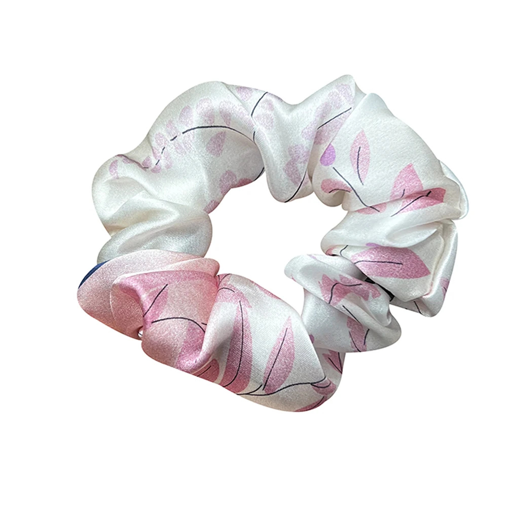 100% Pure Mulberry Silk Scrunchies Rubber Bands Hair Ties Gum Elastics Ponytail Holders Prints Accessories for Women Girls