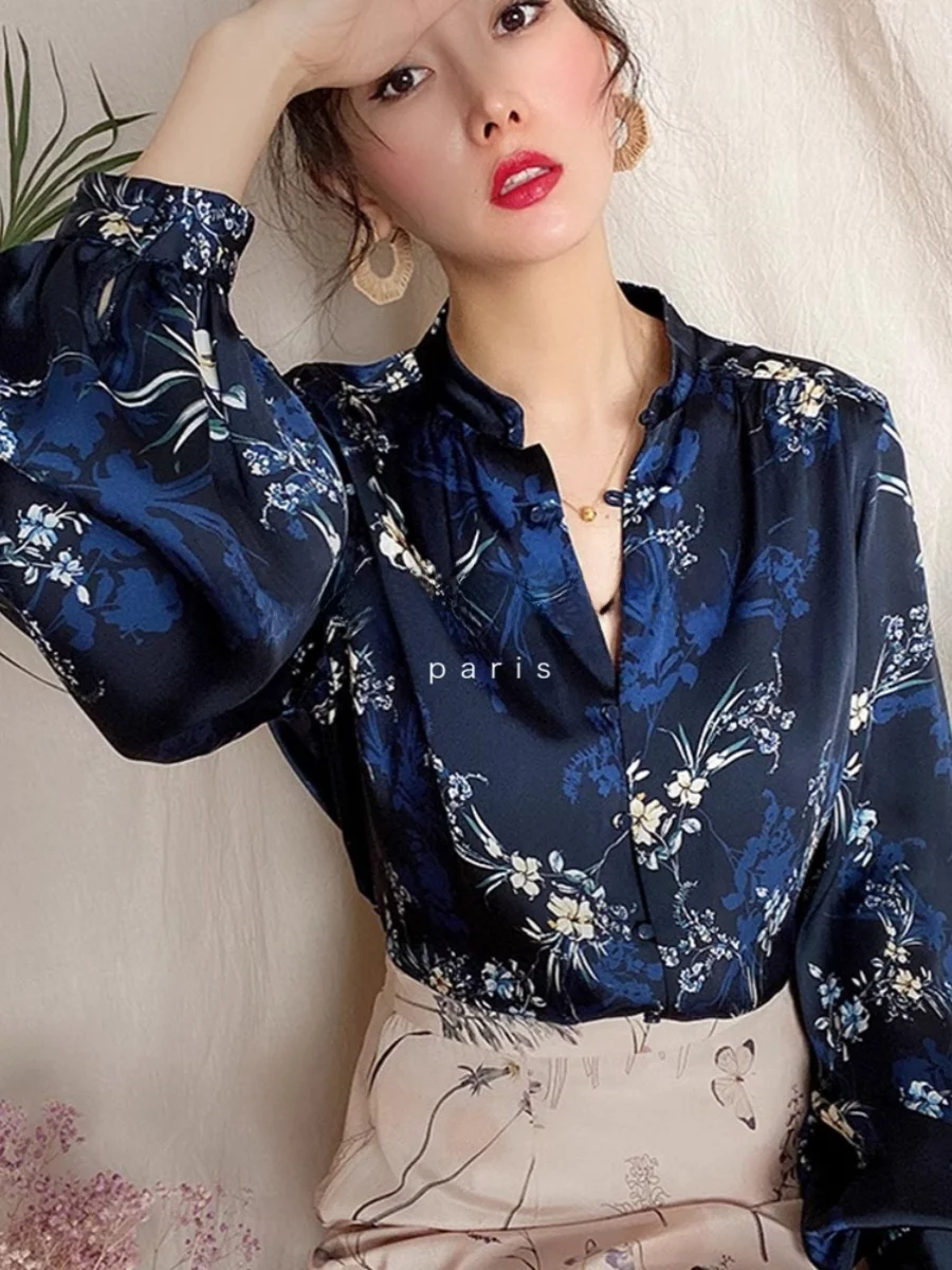 

Elegant Chinese Style Women's Shirt Rouje Kefss Spring Autumn Fashion Design Retro Top for Pear Body Types
