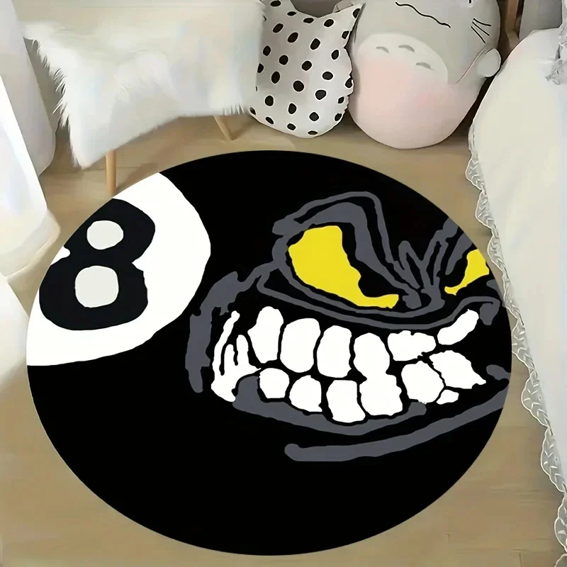 Spooky Horror Monster Face Printed Round Carpet, Non-slip Floor Mat for Living Room, Bedroom, Bathroom, Holiday Home Decoration