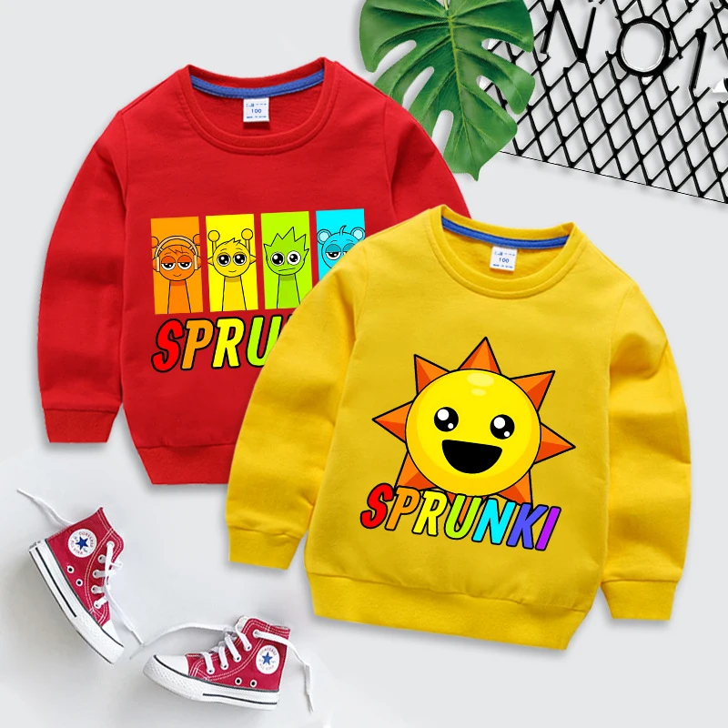 

Sprunkis Children Round Neck Hoodie Cartoon Anime Pullover Hoodies Spring Autumn Cotton Casual Sweatshirt Kid Home Clothing Tops