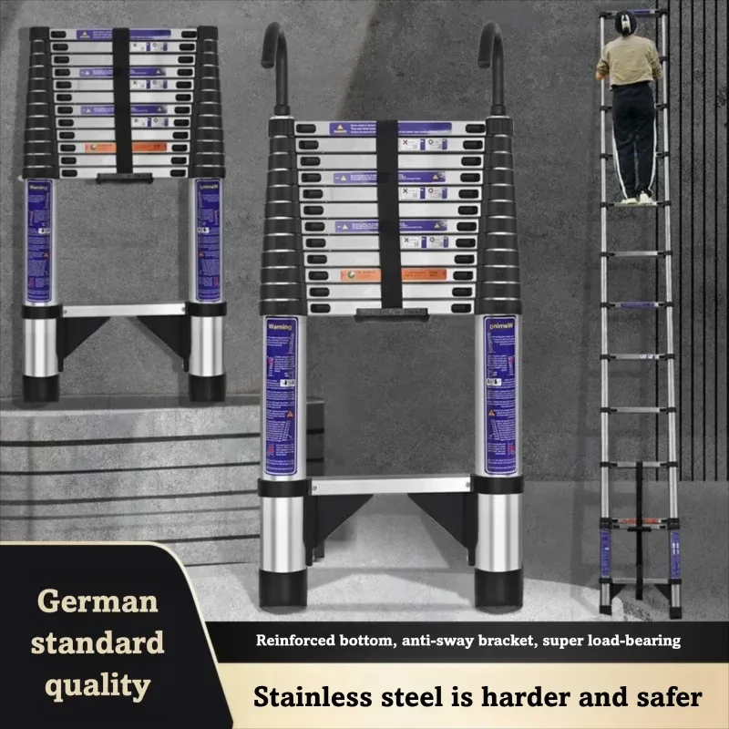 

Stainless Steel Telescopic Ladder Without Hook and Aluminum Alloy Structure, Suitable for Engineering and Home Applications