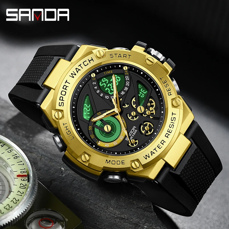 2024 Sanda 9028 Watch Youth Electronic Watch Multi functional Trend Korean Edition Nightlight Alarm Clock Waterproof Watch