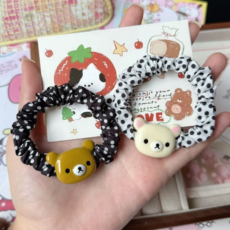 Creativity Rilakkuma Pleated Hair Tie Creativity Polka Dot Elasticity Rubber Band Girl High Ponytail Hair Accessory Student Gift
