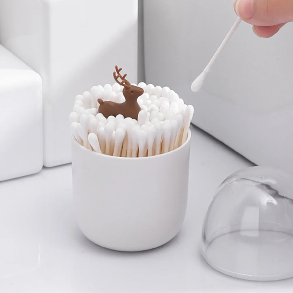 

2 Pcs Fawn Christmas Tree Toothpick Holder Storage Accessories Reusable Cotton Container White Swab Box Household