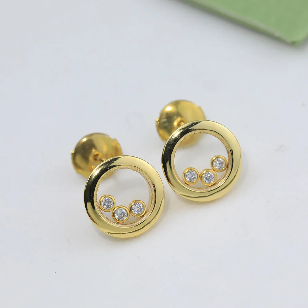 Hot Sales Fashionable Personalized Sparkling Glass Round Earrings Anti Allergy Transparent  Exquisite Accessories Brand Jewelry