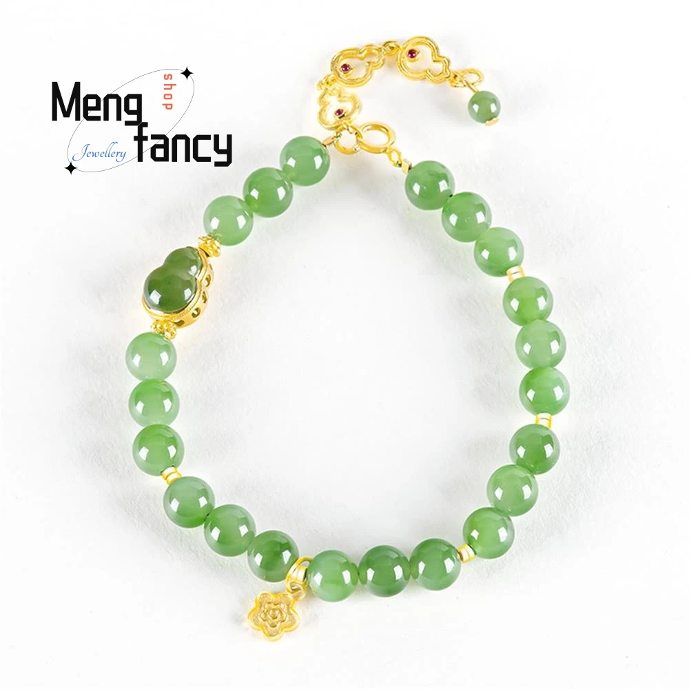 

Exquisite Natural Old Material Hetian Jasper Gourd Bracelet S925 Silver Inlaid High-grade Luxury Holiday Gifts Fashion Jewelry