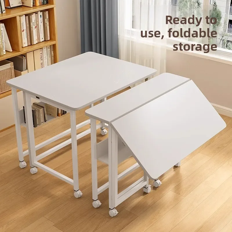 Mesa de estudo dobrável, mesa, estante, escritório integrado, mesa de computador, mesa de cabeceira móvel portátil