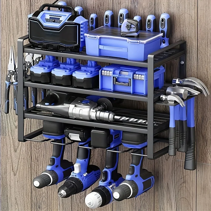 Metal Wall Mounted Tool Holder, Multifunctional Power Tool Rack, Household Hardware Storage Rack, Electric Drill Rack