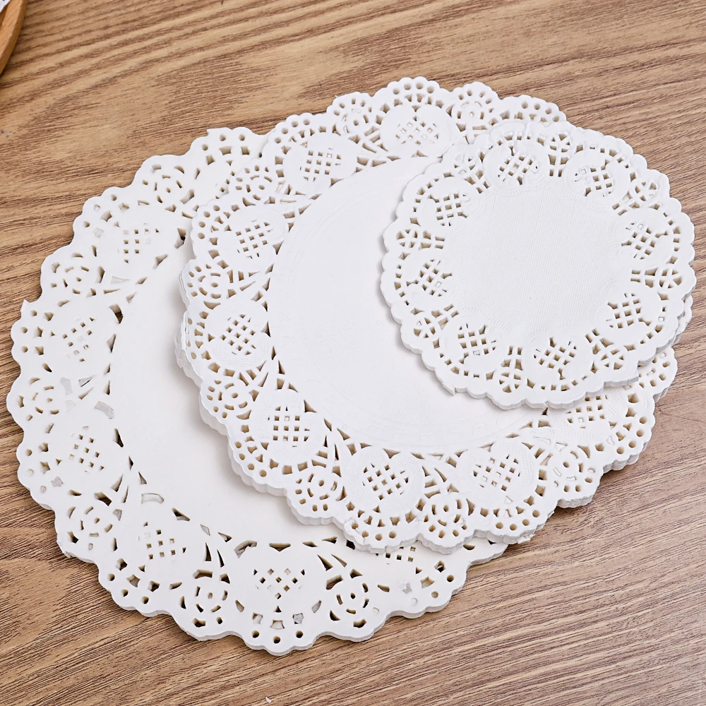 Bakeware for Plates Paper Doilies White Round Shape Lace Cake Mat Coaster Placemat Design Birthday Wedding Gift Table Oilpaper