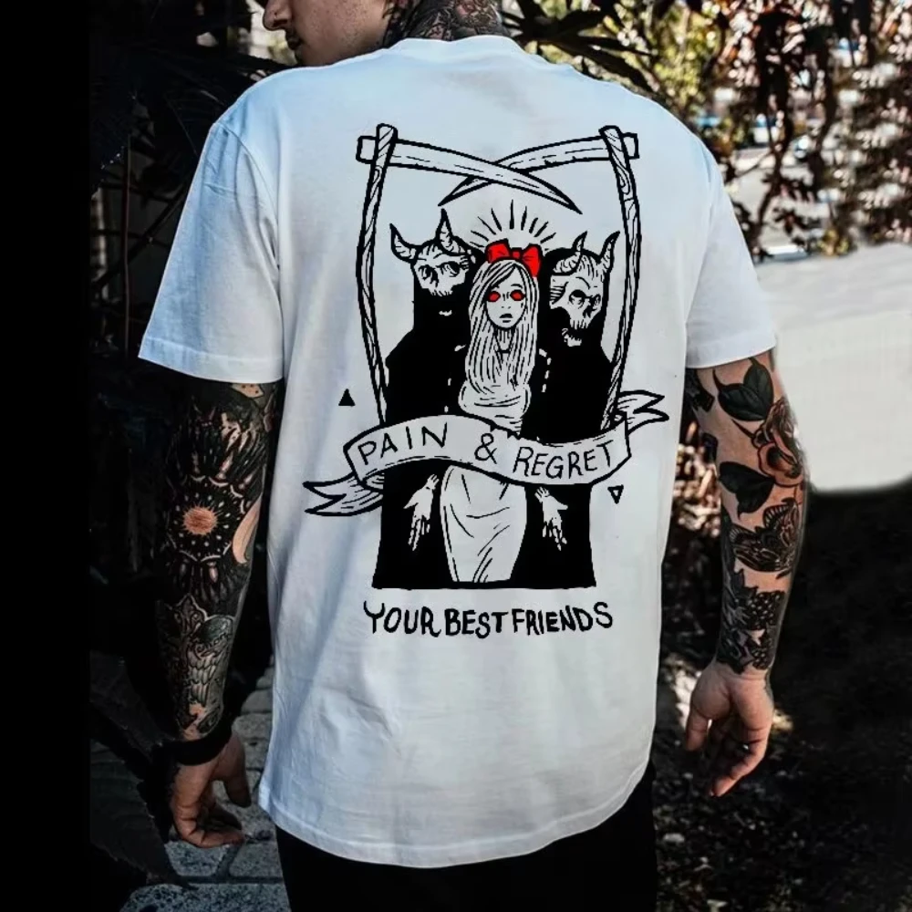 

Horror Devil Dark Punk Skull Graphic Tshirts Harajuku Retro T-Shirt Unisex Black White Casual Tee Summer Oversized Tee Camisetas