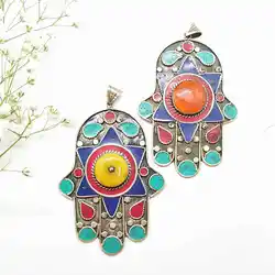 Tibetan Buddha Hand Amulet Pendants Copper Inlaid Color TBP535