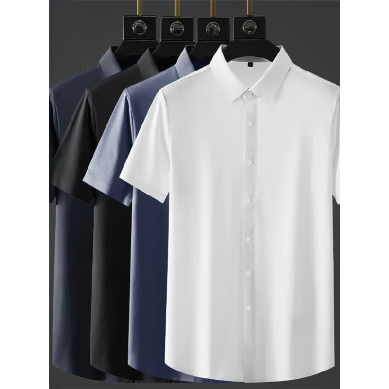 

Ice Silk ort Sve irt Men's Summer Drape Elastic Busin Formal under irt Large Size Casual Sle arp Collar Pure ...