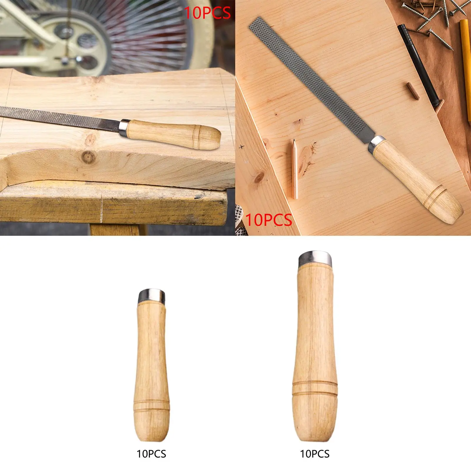 10x Wooden File Handle File Cutting Tool Garage Maintenance, Craft Woodworking, Hardwood Screw on Accessories Wood Rasp