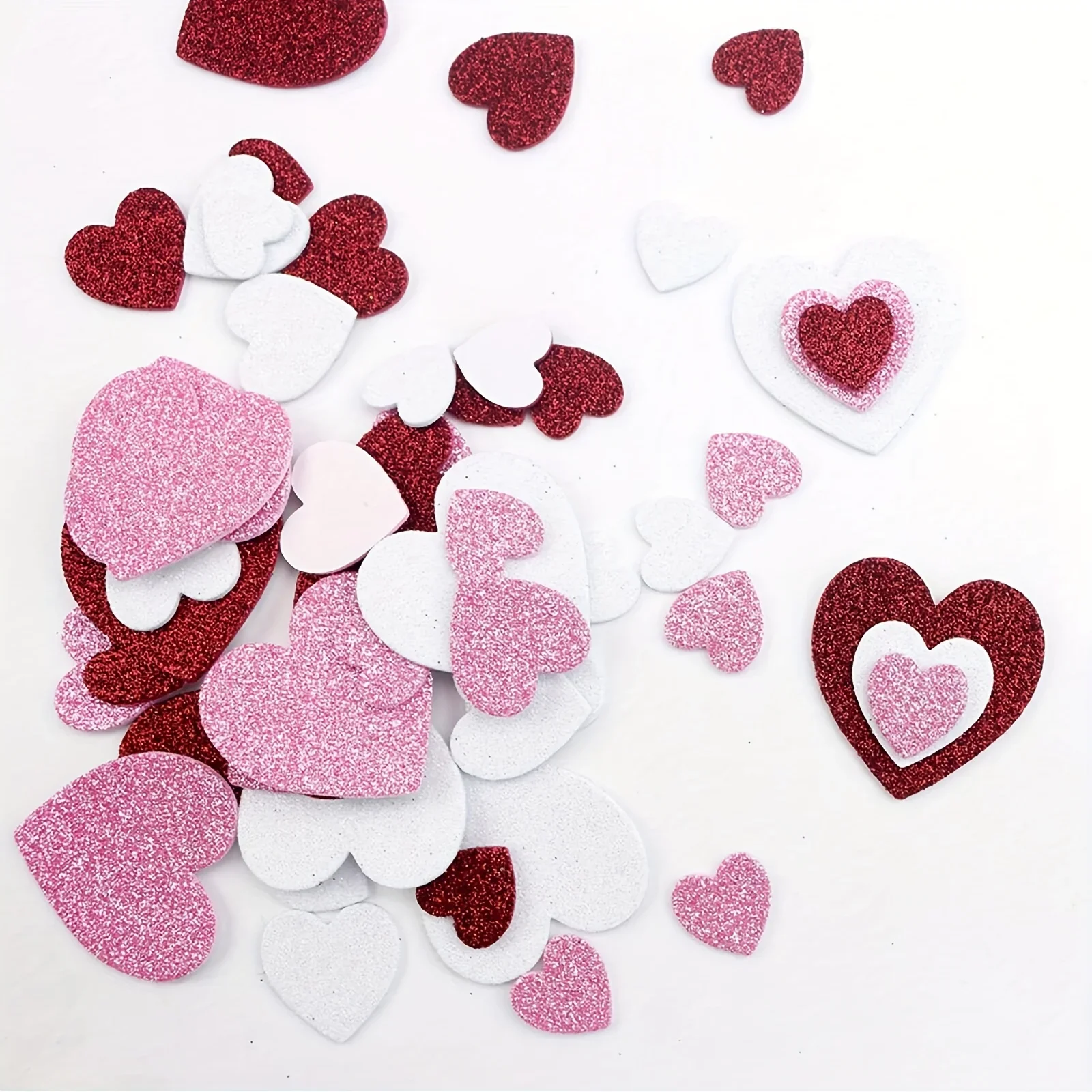 50pcs Foam Glitter Sticker DIY Love Heart Adhesive Sticker for Gift Box Bag Greeting Cards Party Decoration view 5