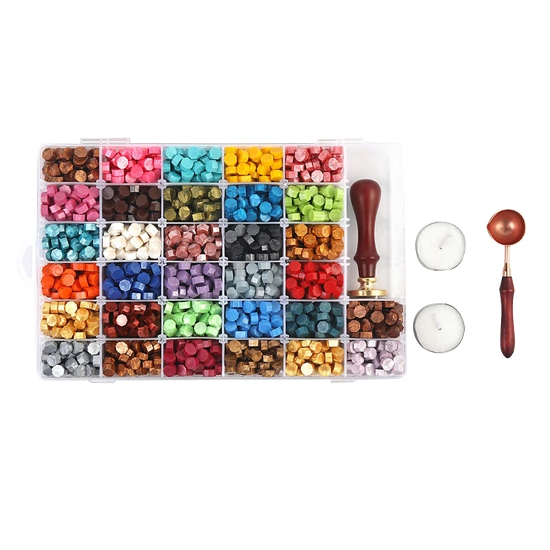 2270Pcs Sealing Wax Beads Vintage Wax Seal Kit With 2Pcs Tea Candles,A Wooden Seal And Wax Spoon (32 Color)