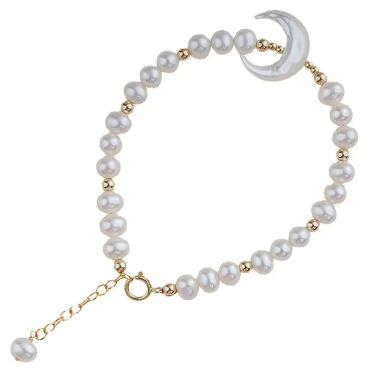 2026 New Age Reducing Freshwater Pearl Bracelet Moon Shell 14K Gold Filled Luxury Elegant Design Jewelry For Young Women