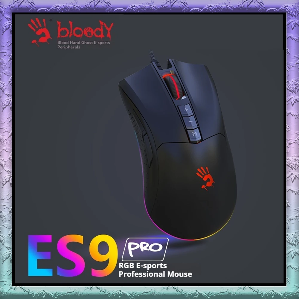 Игровая мышь A4TECH ES9, RGB, регулируемая, проводная, 10-кнопочная, с низкой задержкой, специальная мышь для киберспорта для ПК, геймера, игровые компьютерные аксессуары