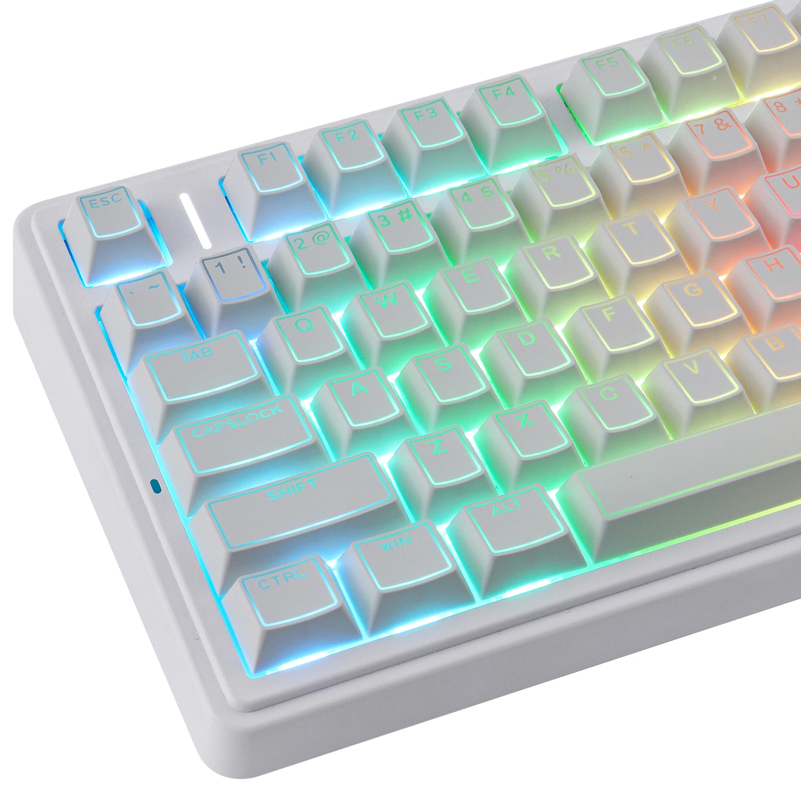 

142 keys of the White Light Prism Keycaps PBT Dye-Sublimated and side-engraved translucent keycaps Cherry Profile